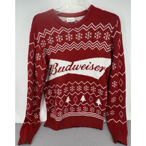 Budweiser Beer Ugly Christmas Sweater Mens Size S Unisex Red White Holiday Party